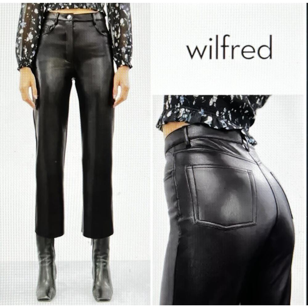 Aritzia Womens Straight Leg Faux Leather Pants Size 4 Black High Rise Crop Ankle